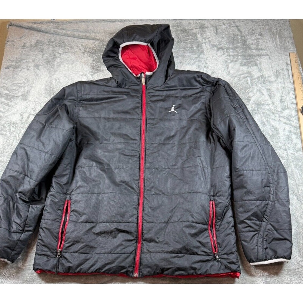 Nike Air Jordan Light Puffer Coat Hooded 507962-010 Reversible Black Red XXL